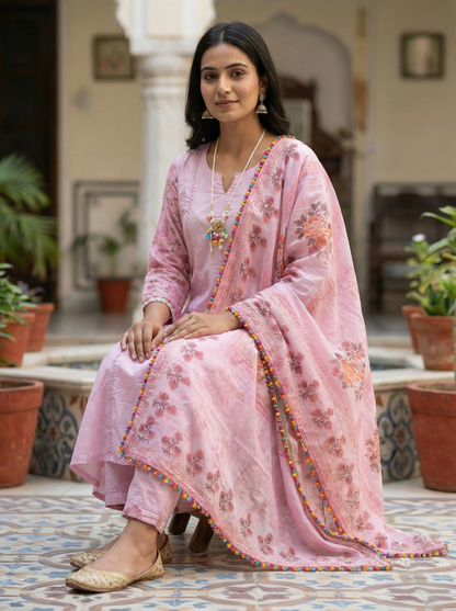 Cotton Candy Kurta with Trousers & Dupatta 12616