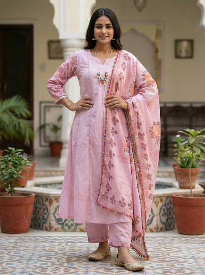 Cotton Candy Kurta with Trousers & Dupatta 12616