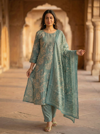 IceBerg Blue Kurta with Trousers & Dupatta 12905