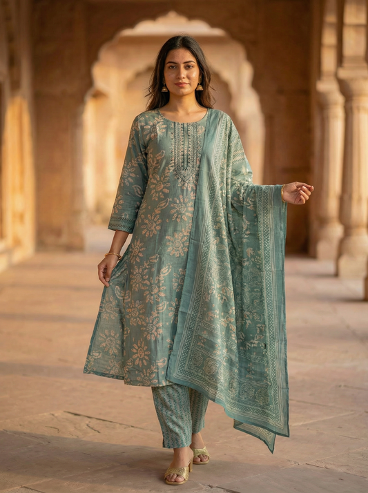 IceBerg Blue Kurta with Trousers & Dupatta 12905