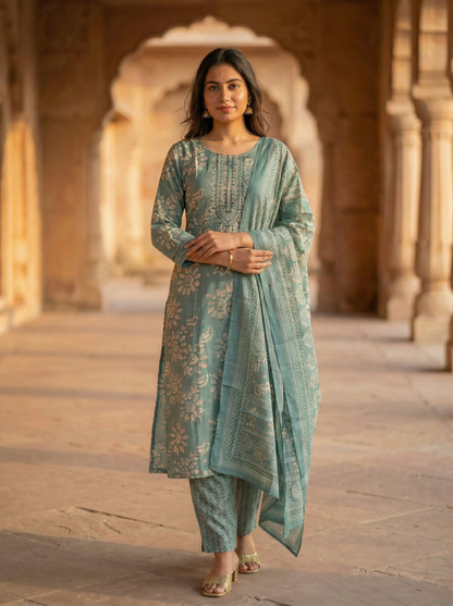 IceBerg Blue Kurta with Trousers & Dupatta 12905