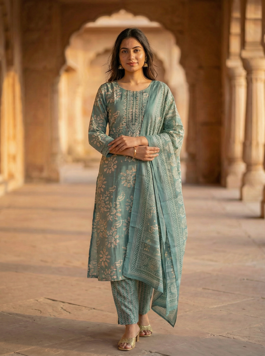 IceBerg Blue Kurta with Trousers & Dupatta 12905