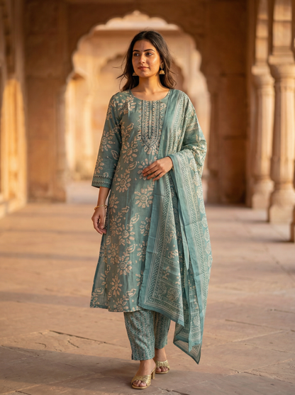 IceBerg Blue Kurta with Trousers & Dupatta 12905