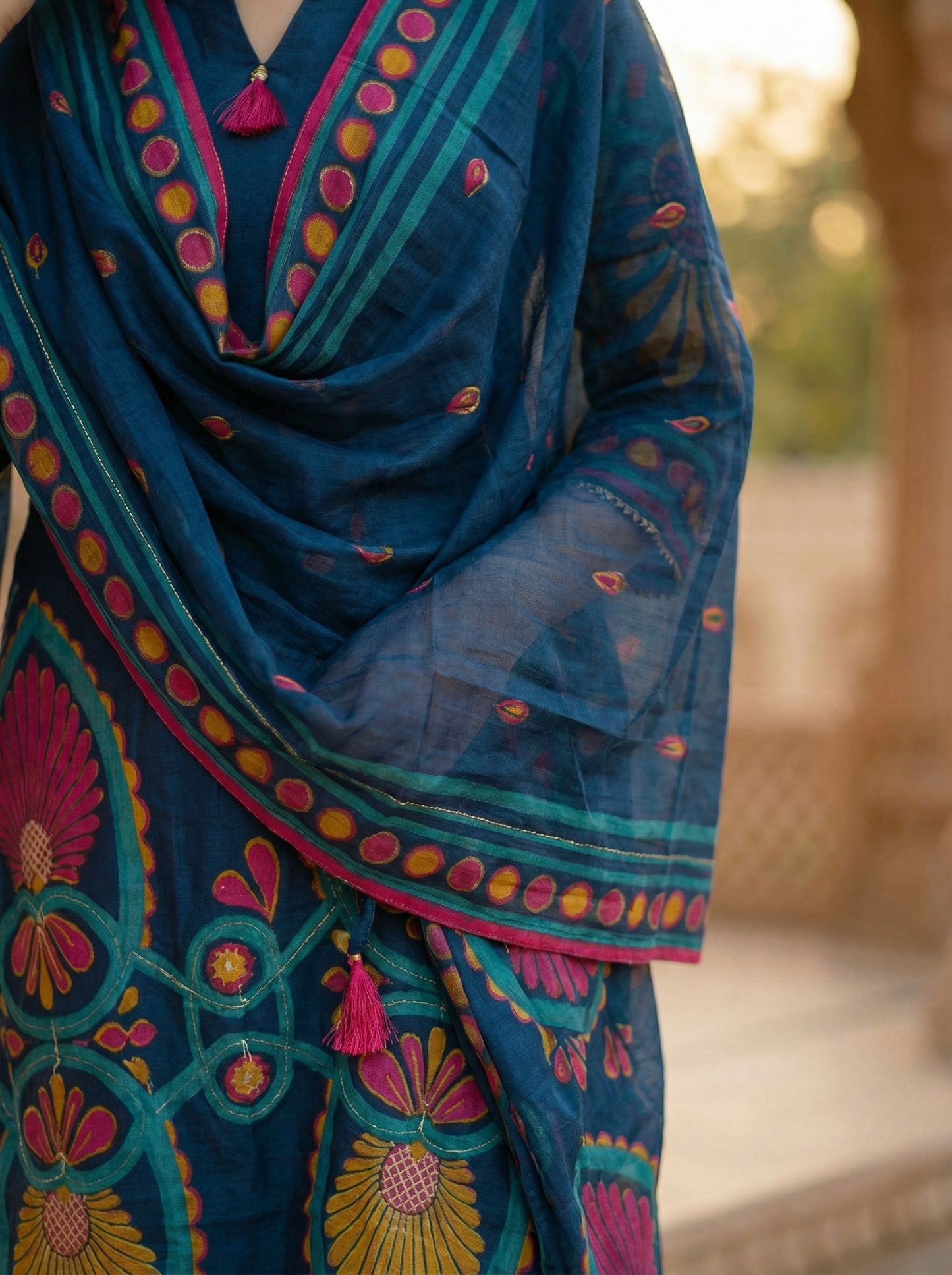 Royal Blue silk Cotton Kurta with Trousers & Dupatta  13031