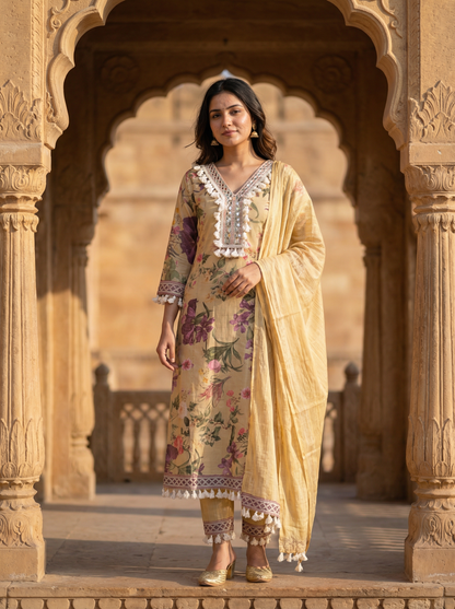 Morning Light Minimal Embroidered Straight Kurta with Trousers & Dupatta