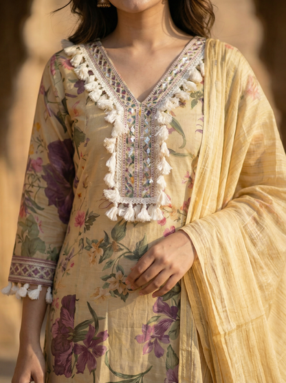 Morning Light Minimal Embroidered Straight Kurta with Trousers & Dupatta