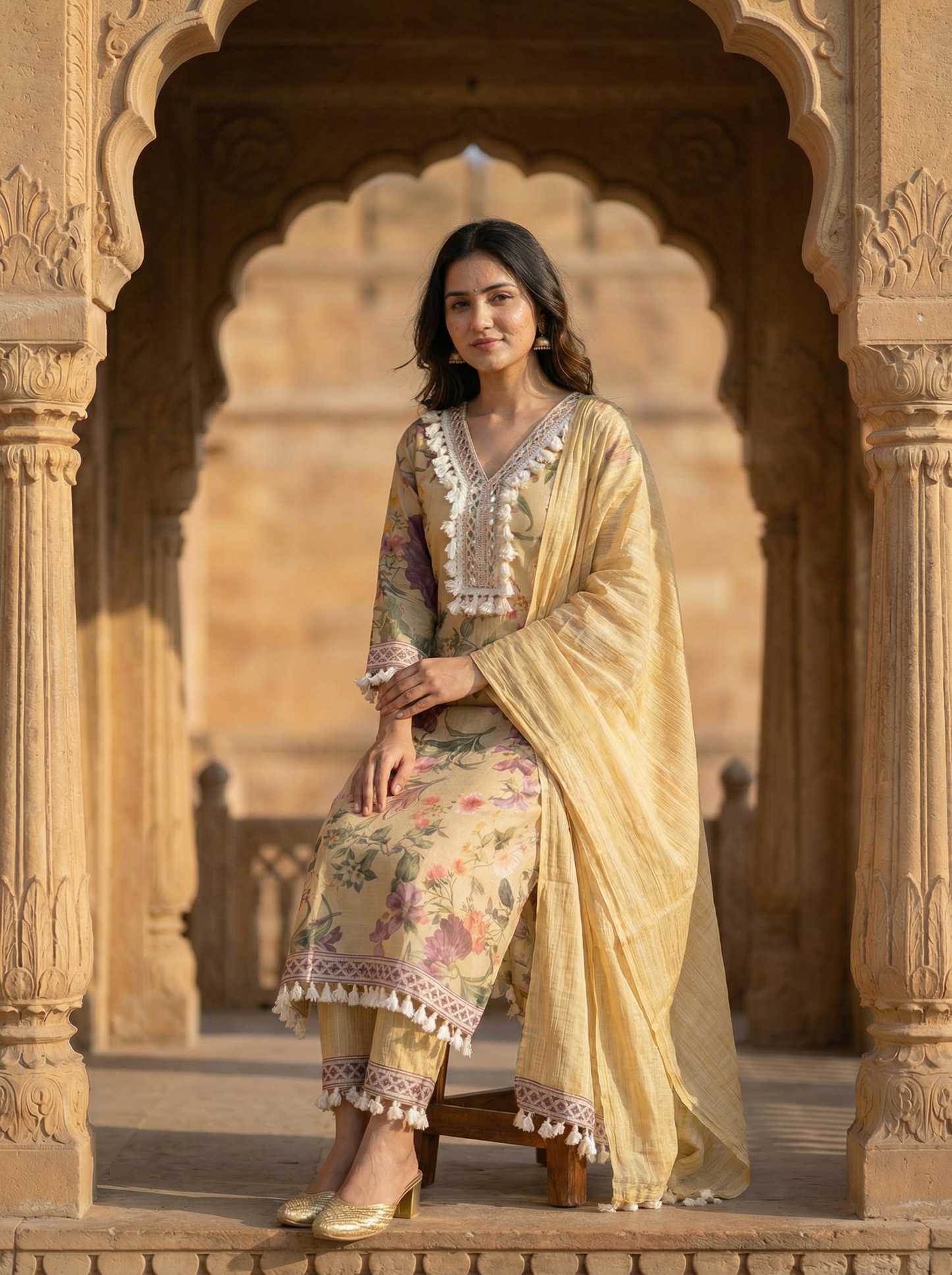 Morning Light Minimal Embroidered Straight Kurta with Trousers & Dupatta