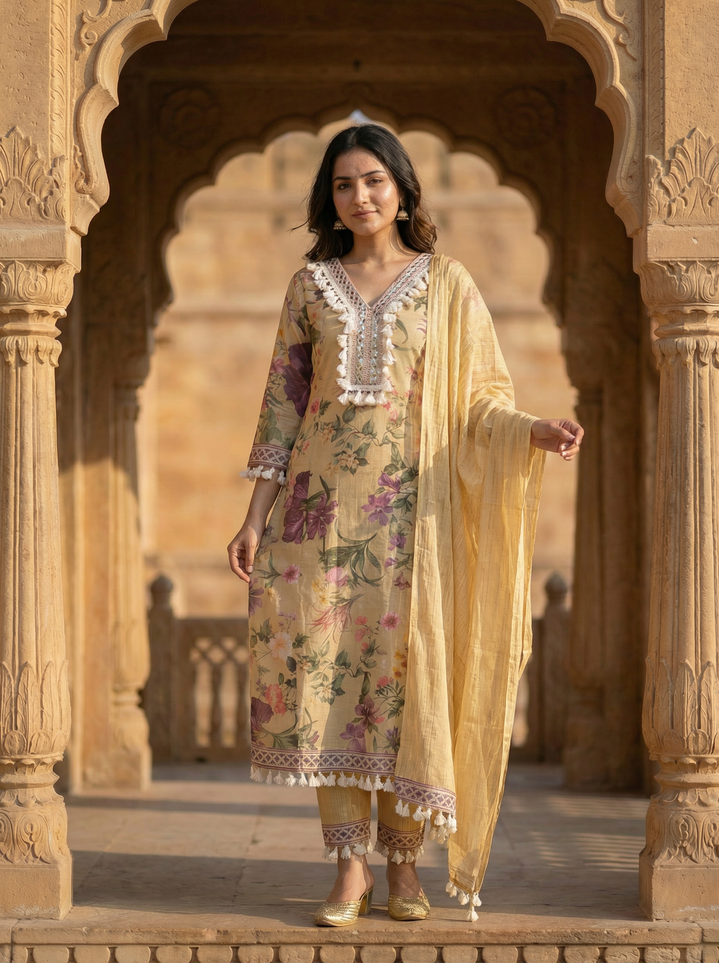 Morning Light Minimal Embroidered Straight Kurta with Trousers & Dupatta