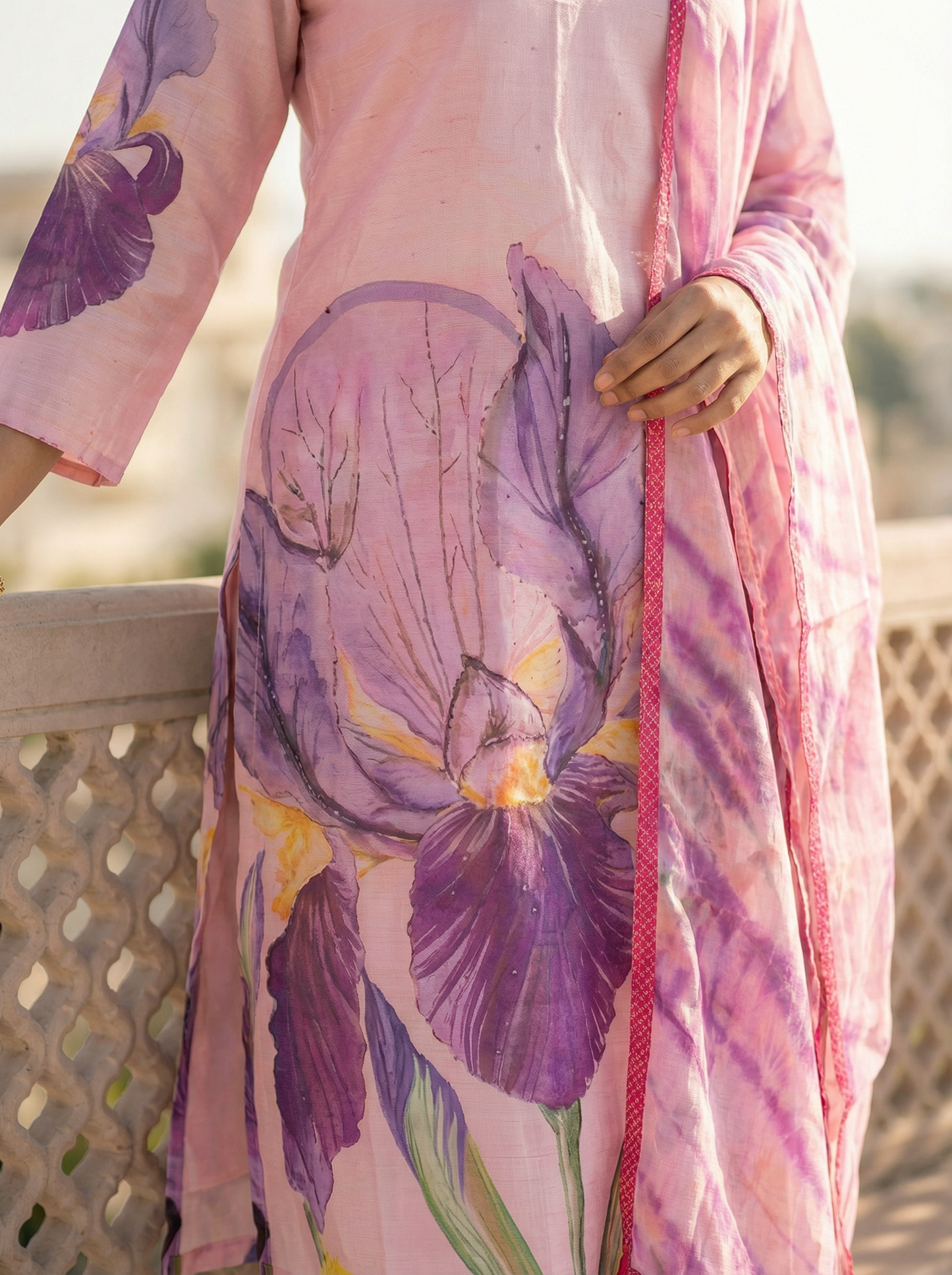 Young Pink Cotton Kurta with Trousers & Dupatta