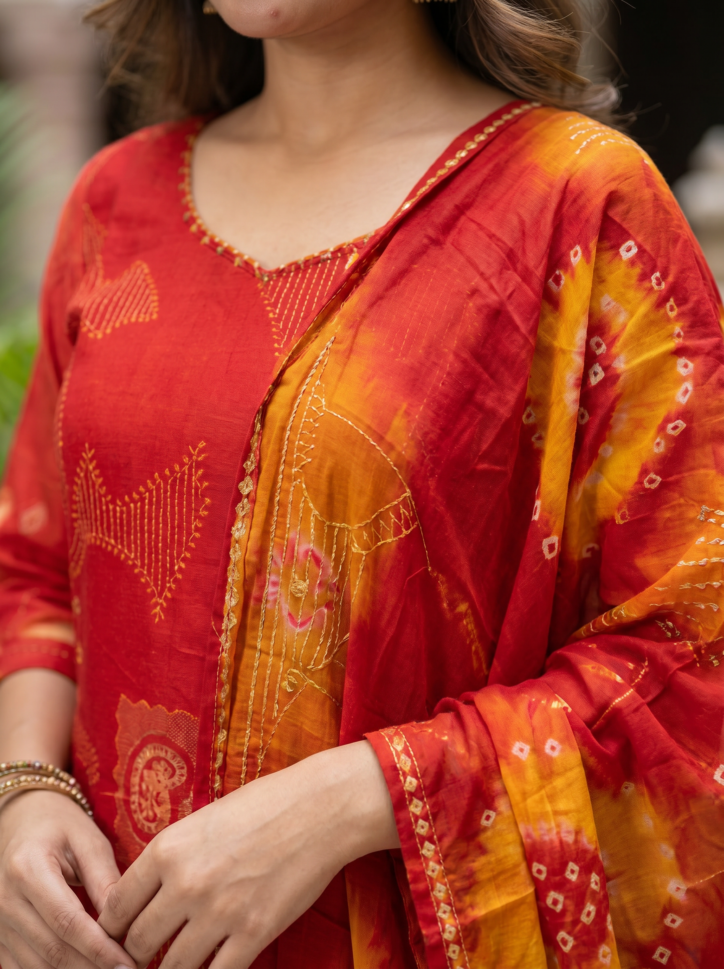 Bright Red Embroidered Kurta set & Dupatta 12804