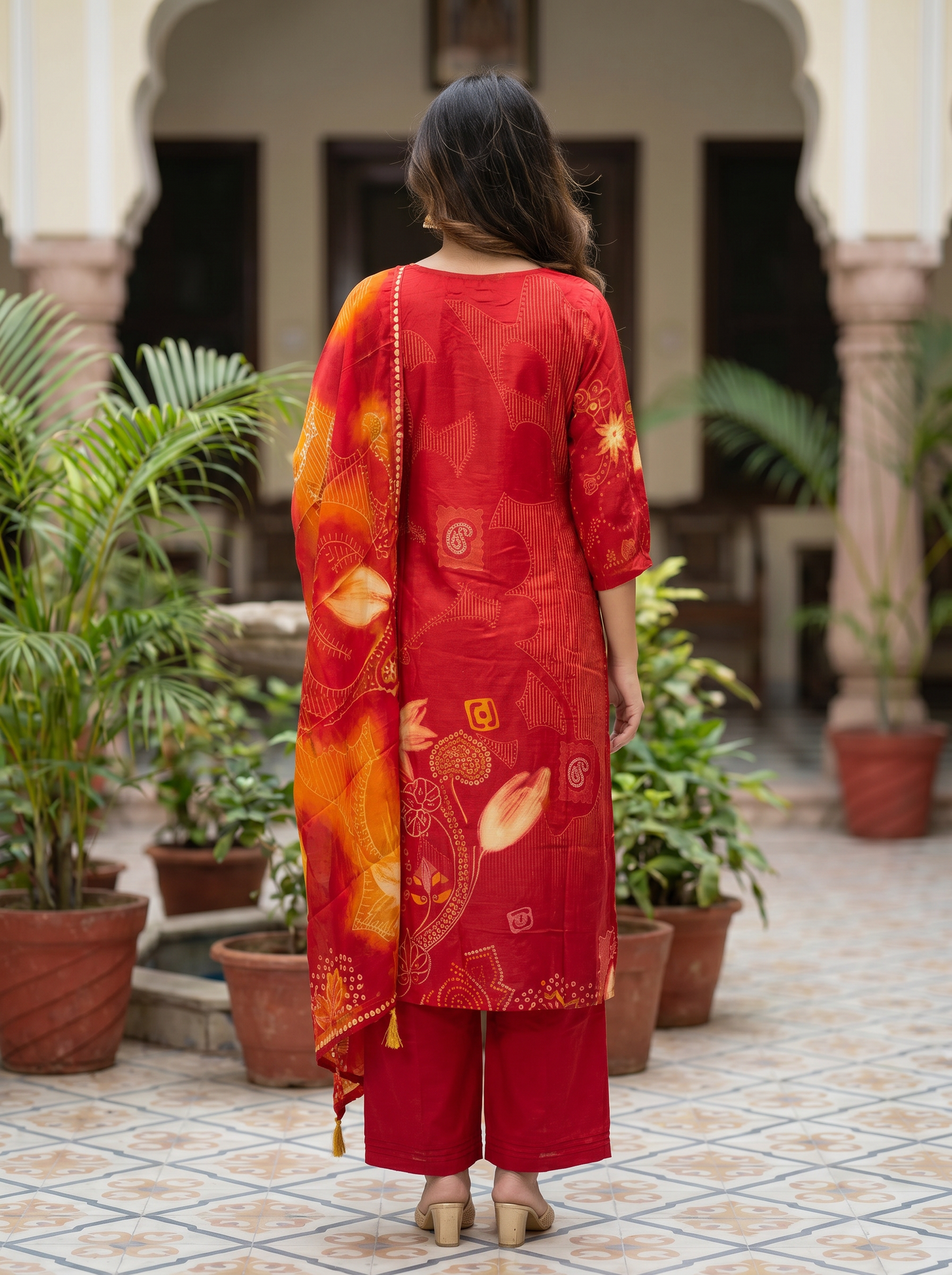 Bright Red Embroidered Kurta set & Dupatta 12804