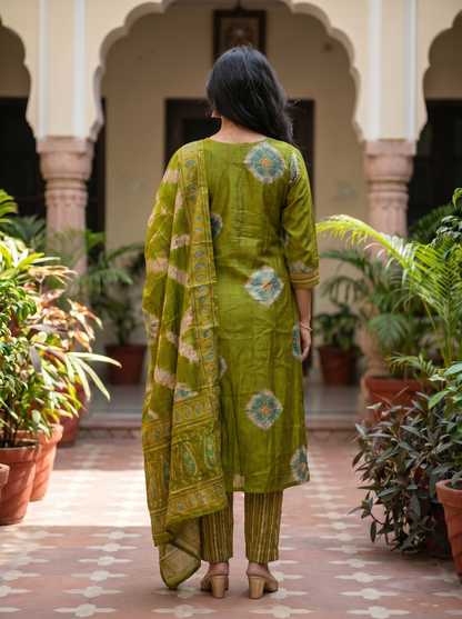 Mint Green Cotton Kurta with Trousers & Dupatta  12822-1