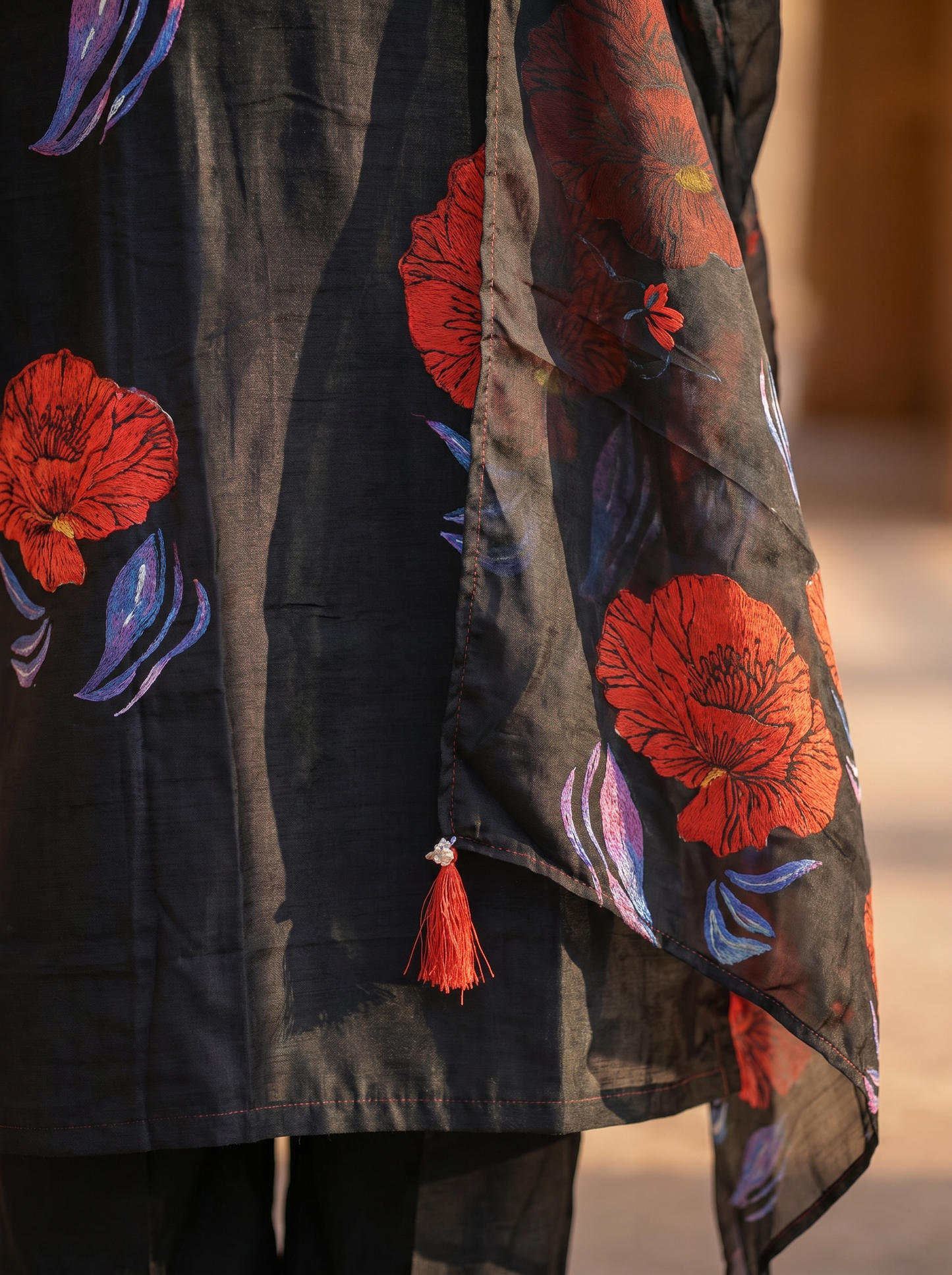 Cotton Black Kurta with Trousers & Dupatta  12748-M