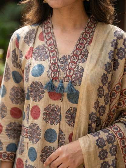 Royal designer Cotton Kurta with Trousers & Dupatta 13088-3