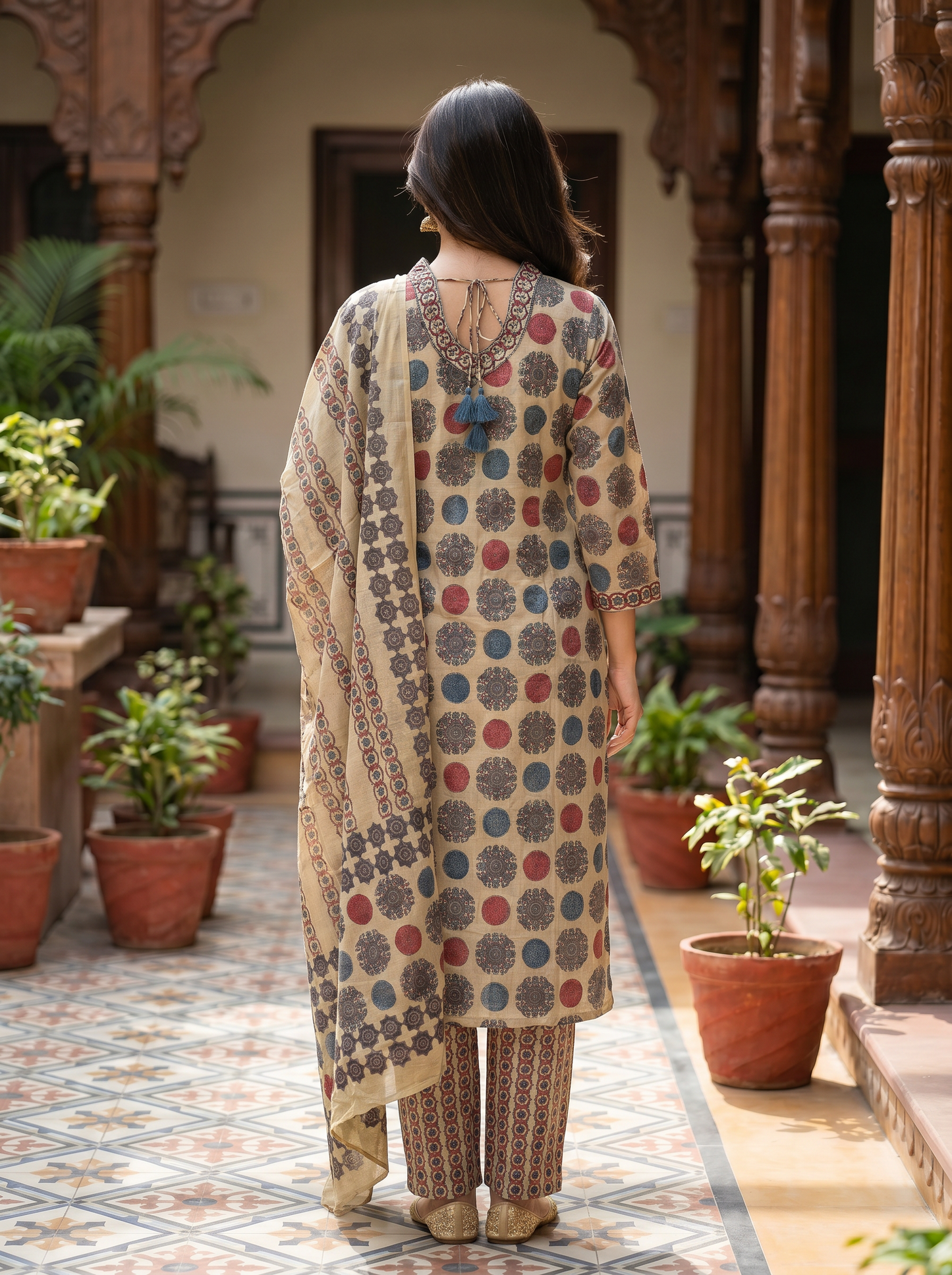 Royal designer Cotton Kurta with Trousers & Dupatta 13088-3