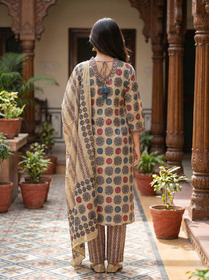 Royal designer Cotton Kurta with Trousers & Dupatta 13088-3