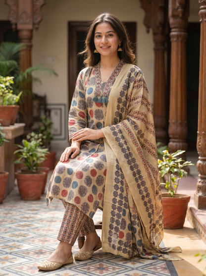 Royal designer Cotton Kurta with Trousers & Dupatta 13088-3