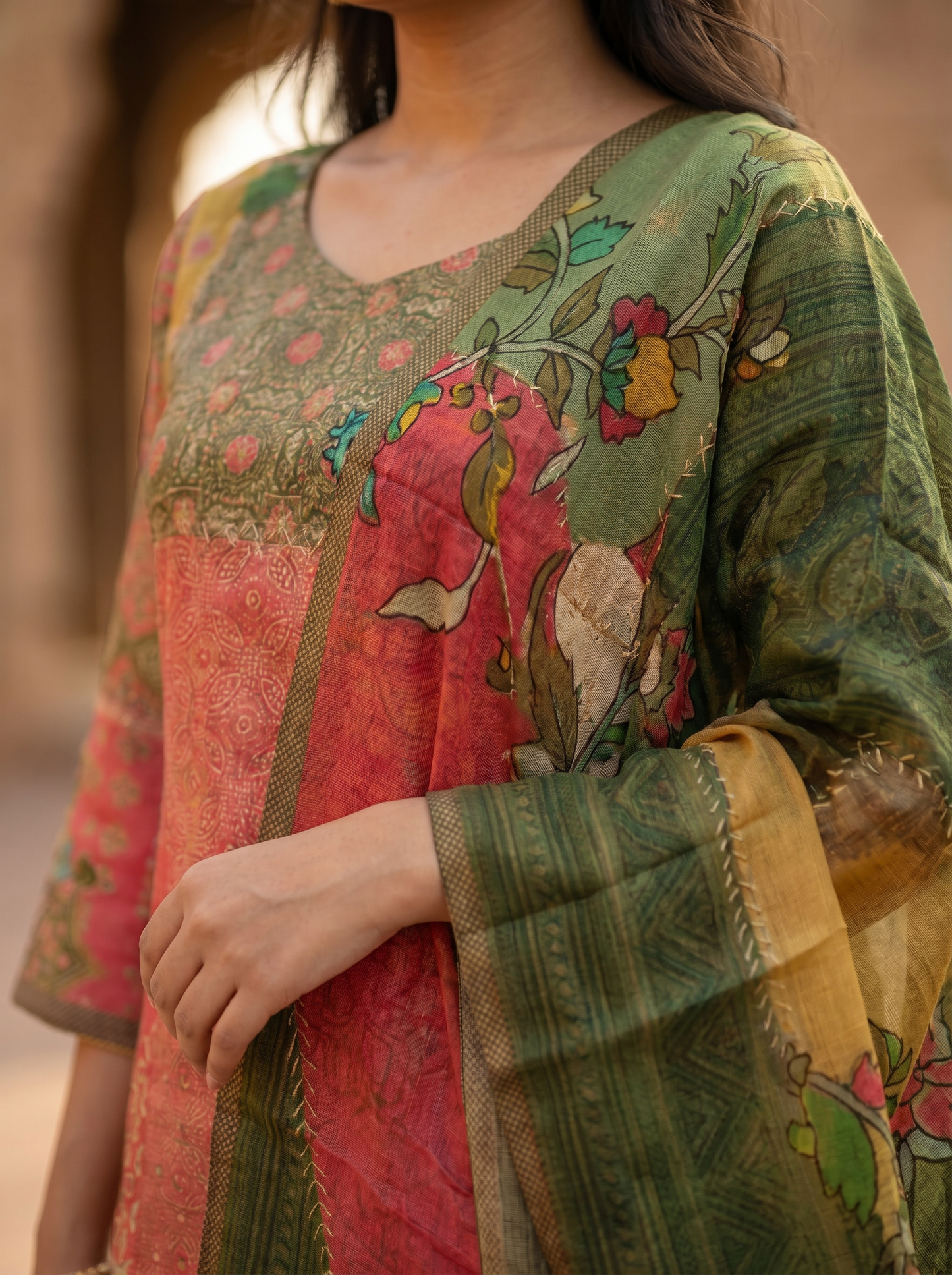 Rich Silk Embroidered Straight Kurta with Trousers & Dupatta 12722