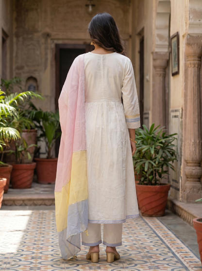 Cool Cotton Straight Kurta with Trousers & Dupatta 12621