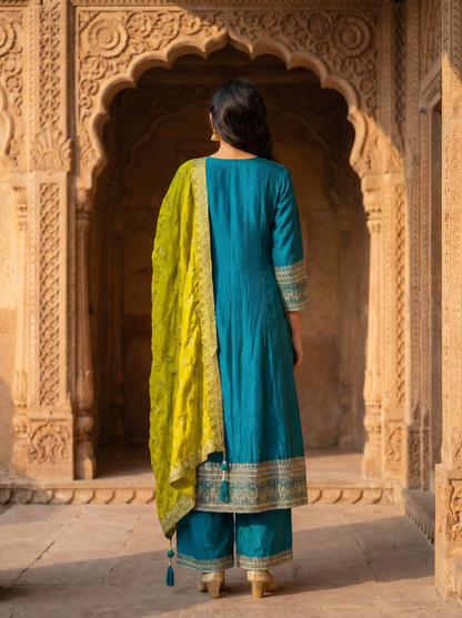 Firozi Silk kurta set with Dupatta  90340