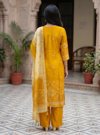 Sun Yellow Silk kurta set with Dupatta 12740