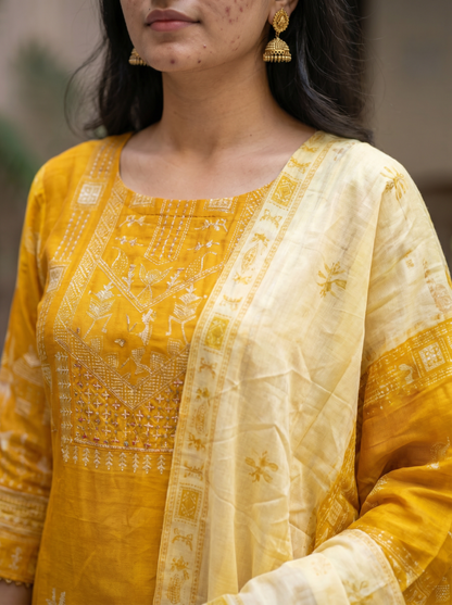Sun Yellow Silk kurta set with Dupatta 12740