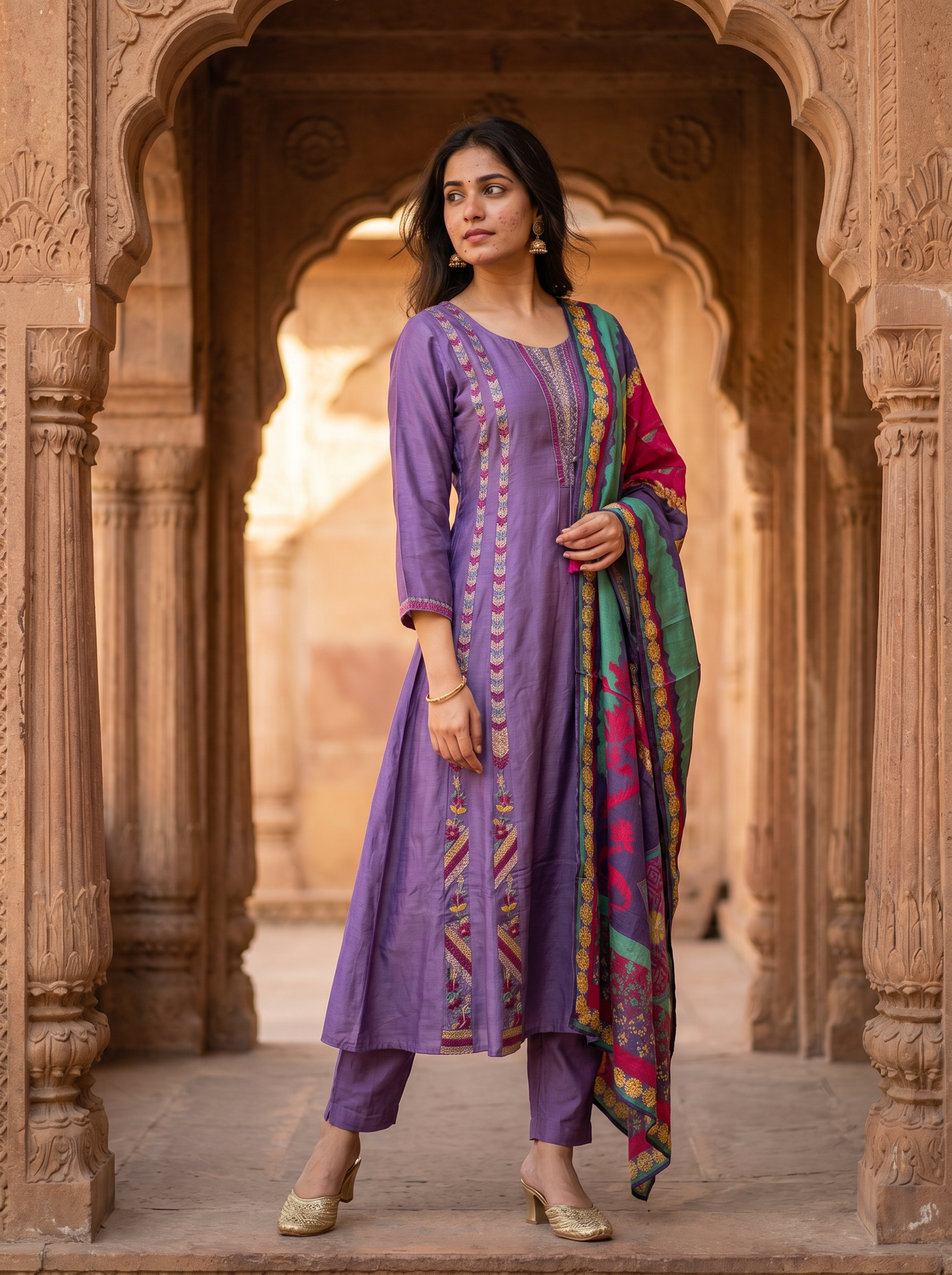 Lilac Lavender Silk kurta set with Dupatta  12769