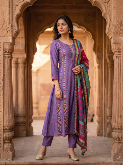 Lilac Lavender Silk kurta set with Dupatta  12769