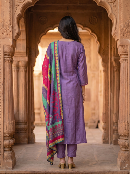 Lilac Lavender Silk kurta set with Dupatta  12769