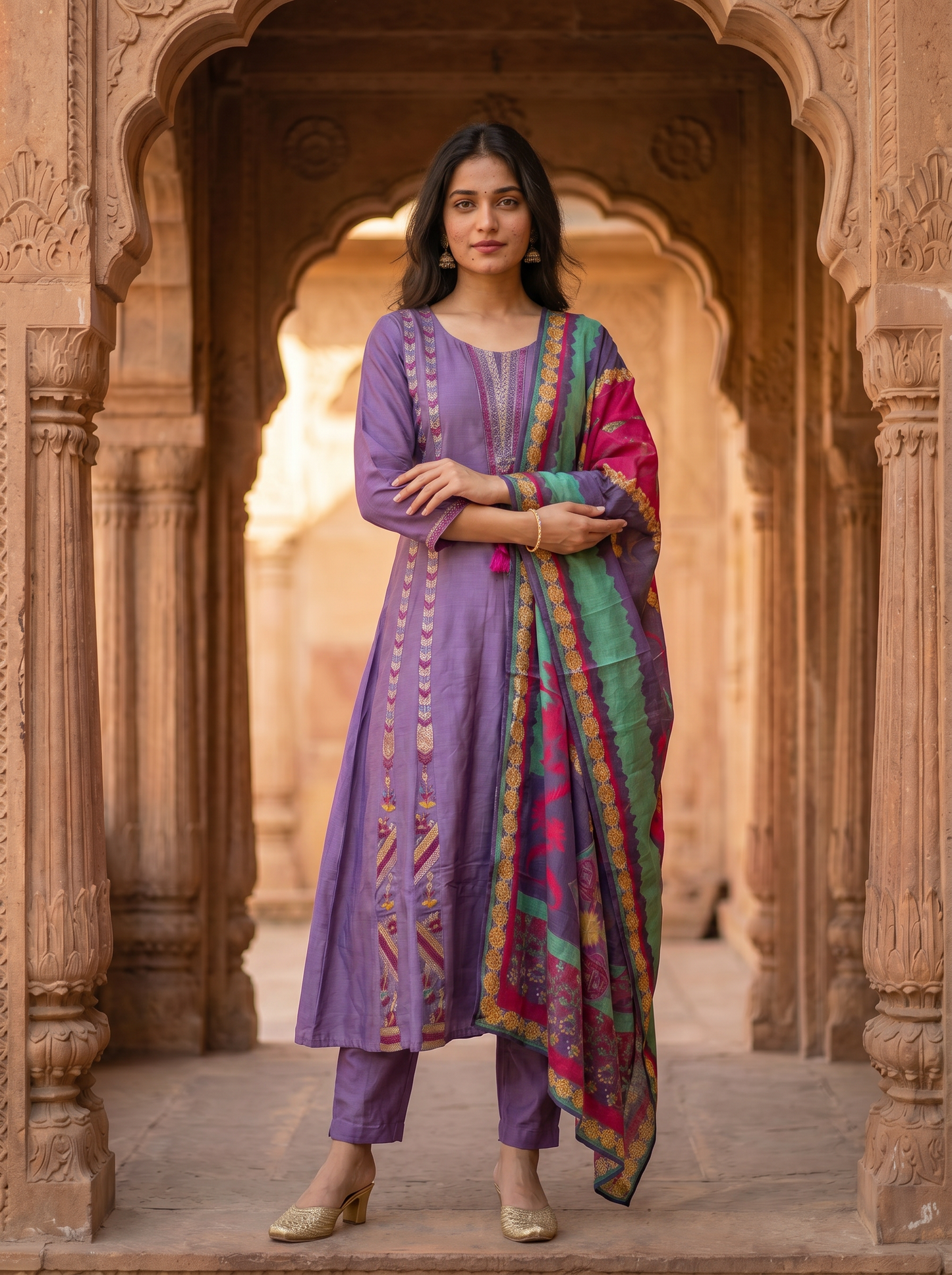 Lilac Lavender Silk kurta set with Dupatta  12769