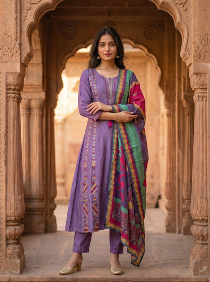 Lilac Lavender Silk kurta set with Dupatta  12769