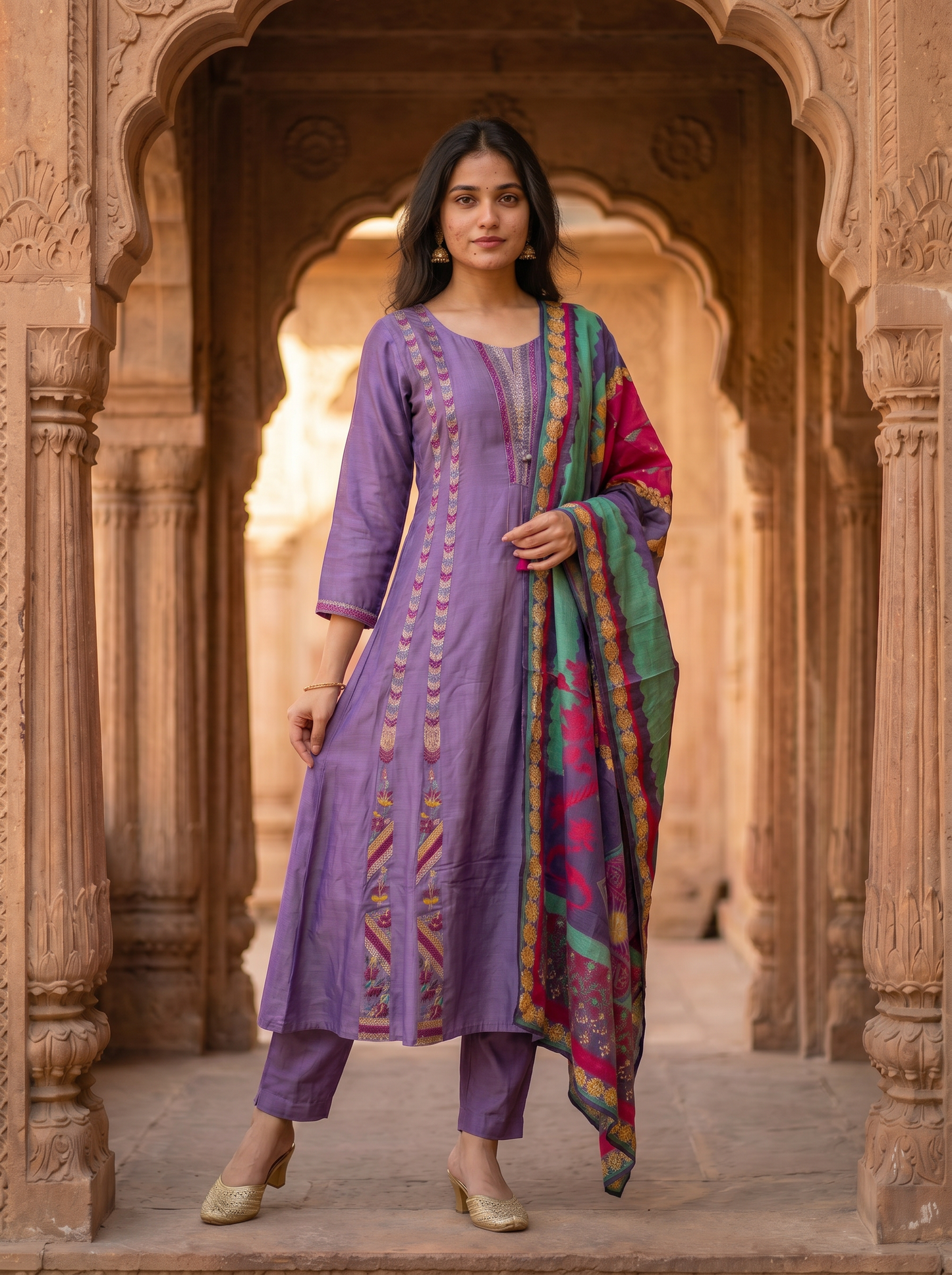 Lilac Lavender Silk kurta set with Dupatta  12769