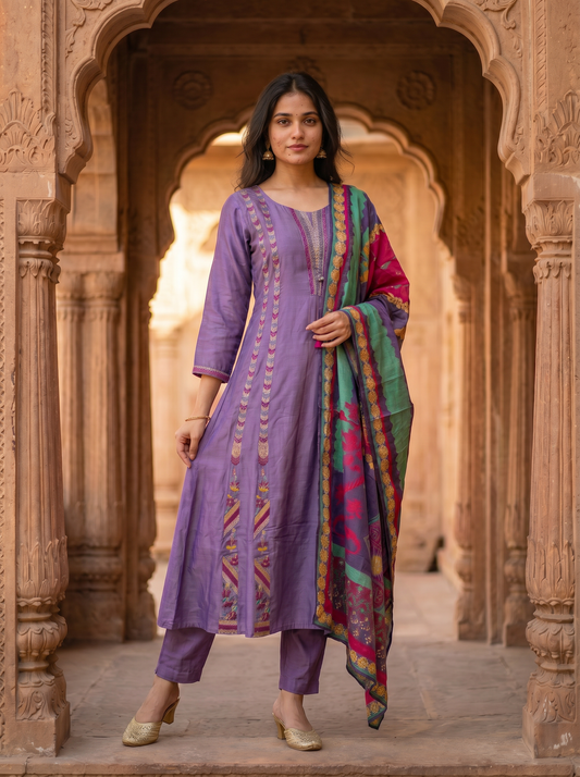 Lilac Lavender Silk kurta set with Dupatta  12769