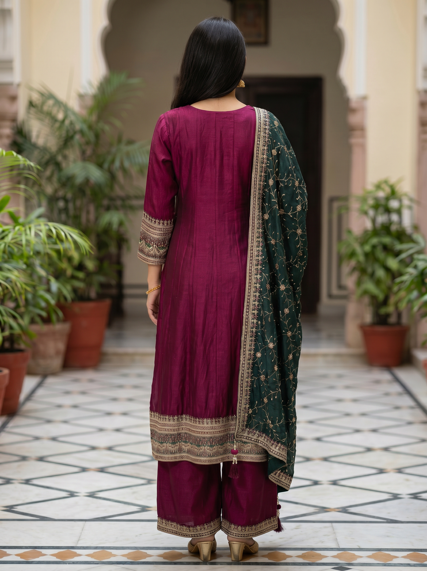 Rich Maroon Silk kurta set with Dupatta 90370