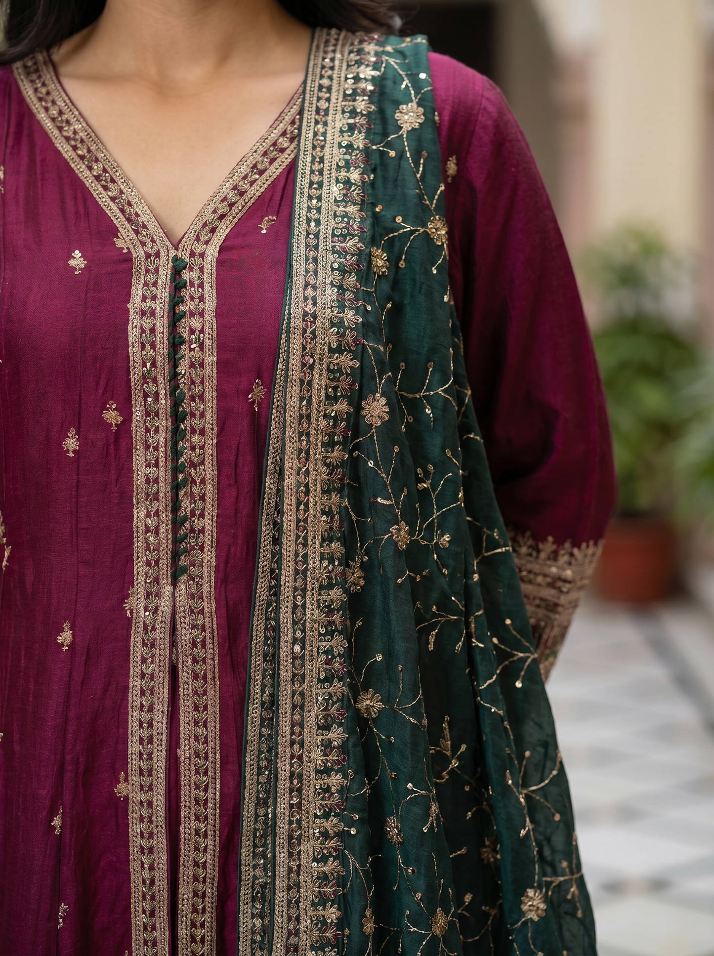 Rich Maroon Silk kurta set with Dupatta 90370