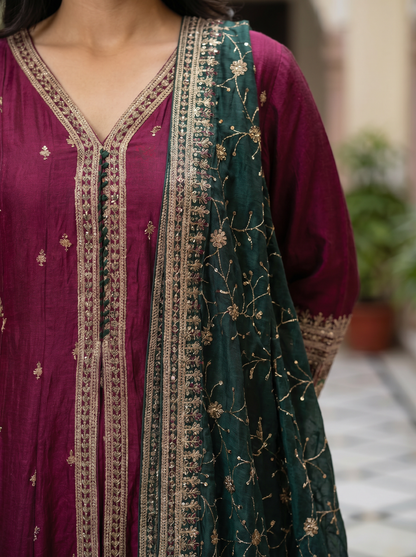 Rich Maroon Silk kurta set with Dupatta 90370