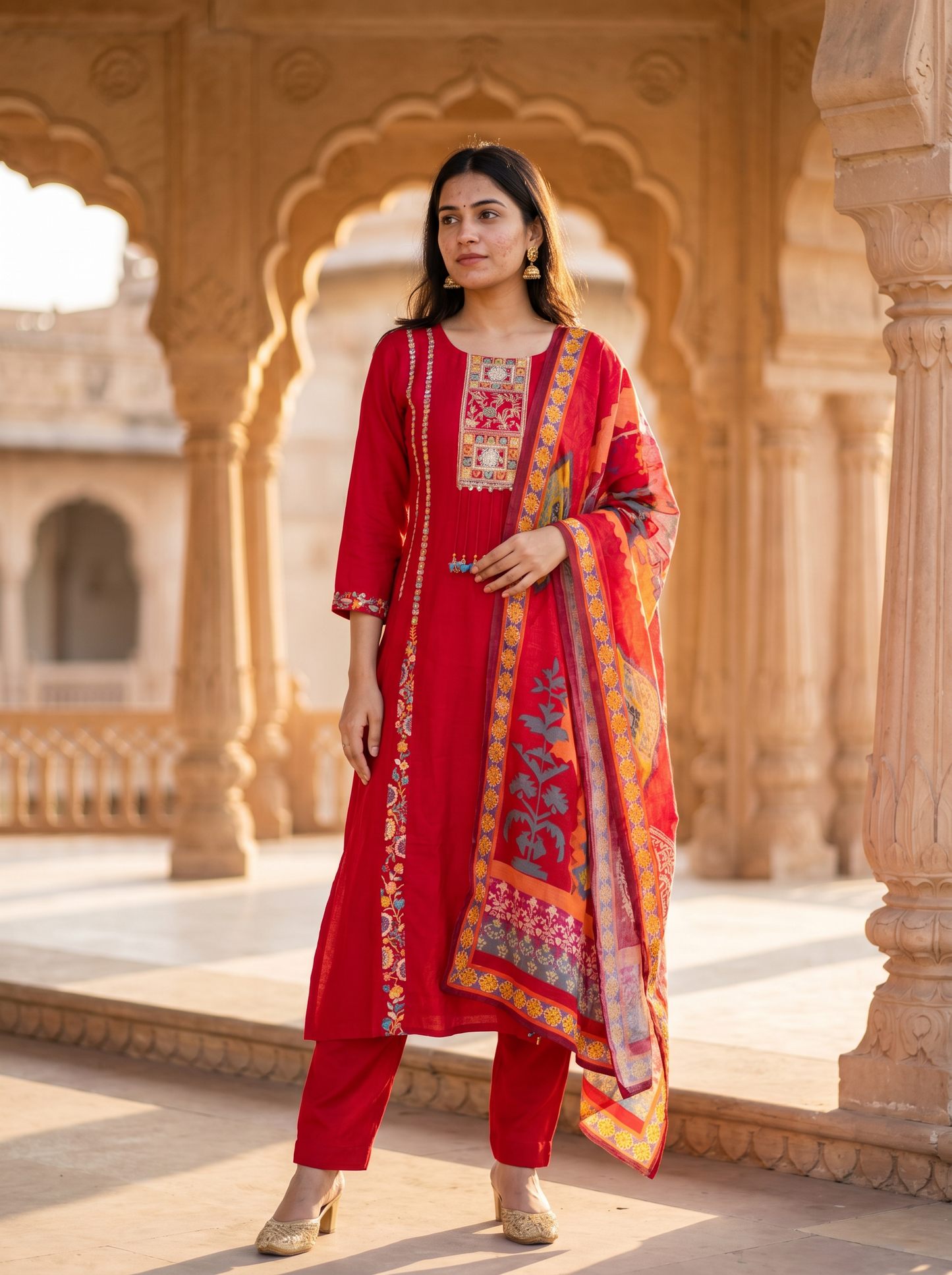Vibrant Red kurta set with Dupatta 12784