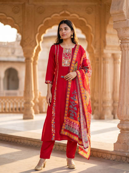 Vibrant Red kurta set with Dupatta 12784