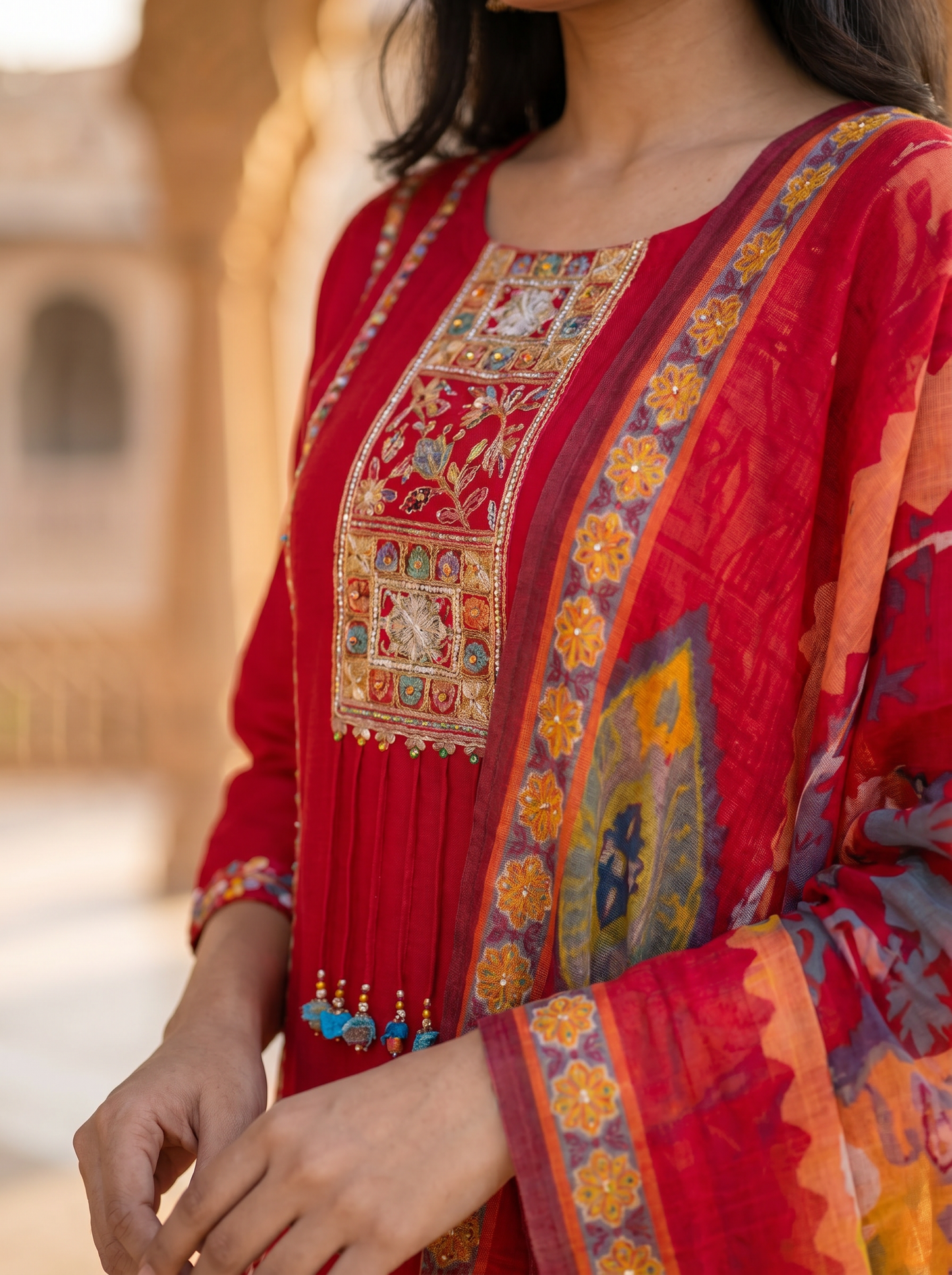 Vibrant Red kurta set with Dupatta 12784