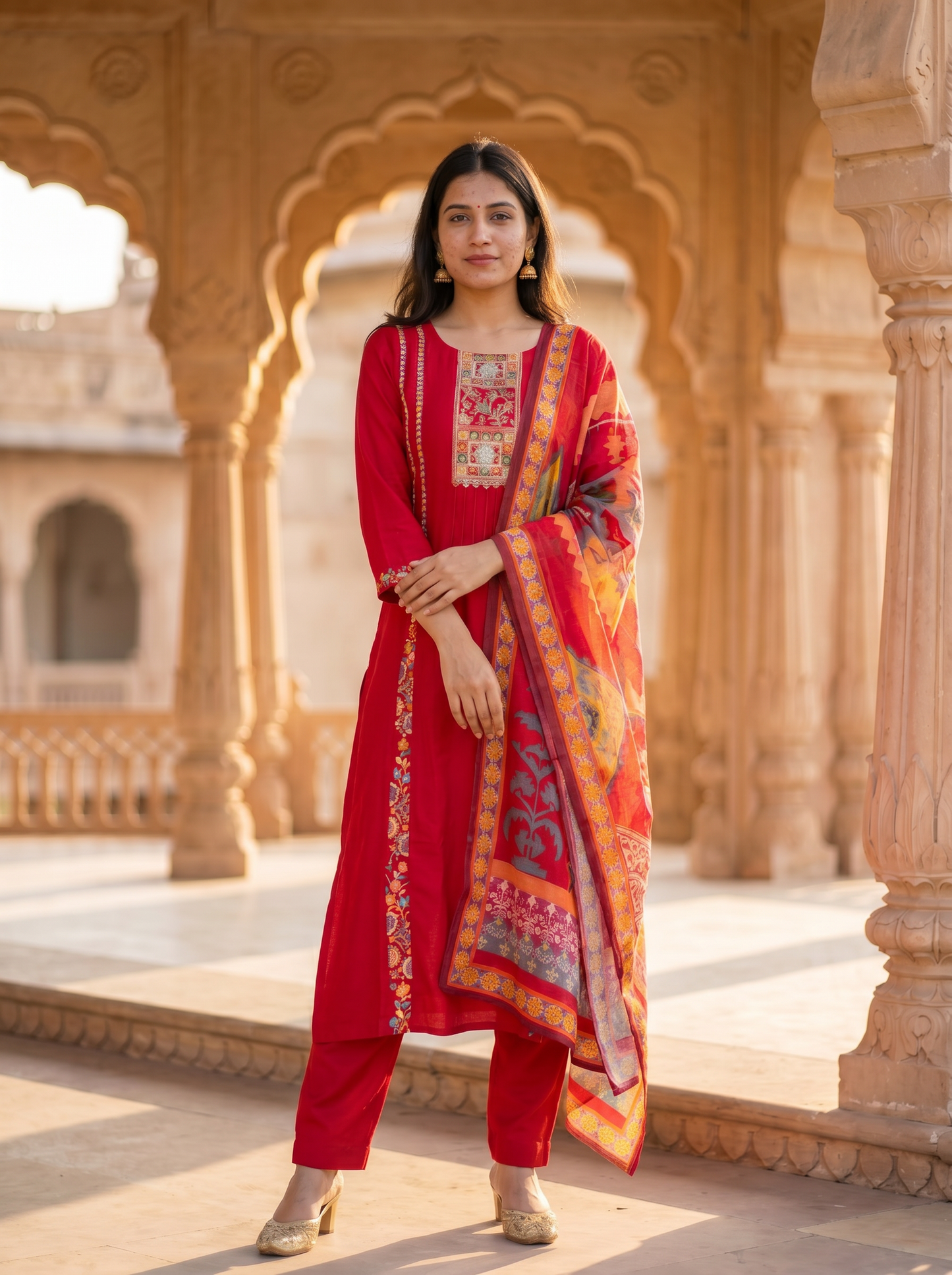 Vibrant Red kurta set with Dupatta 12784