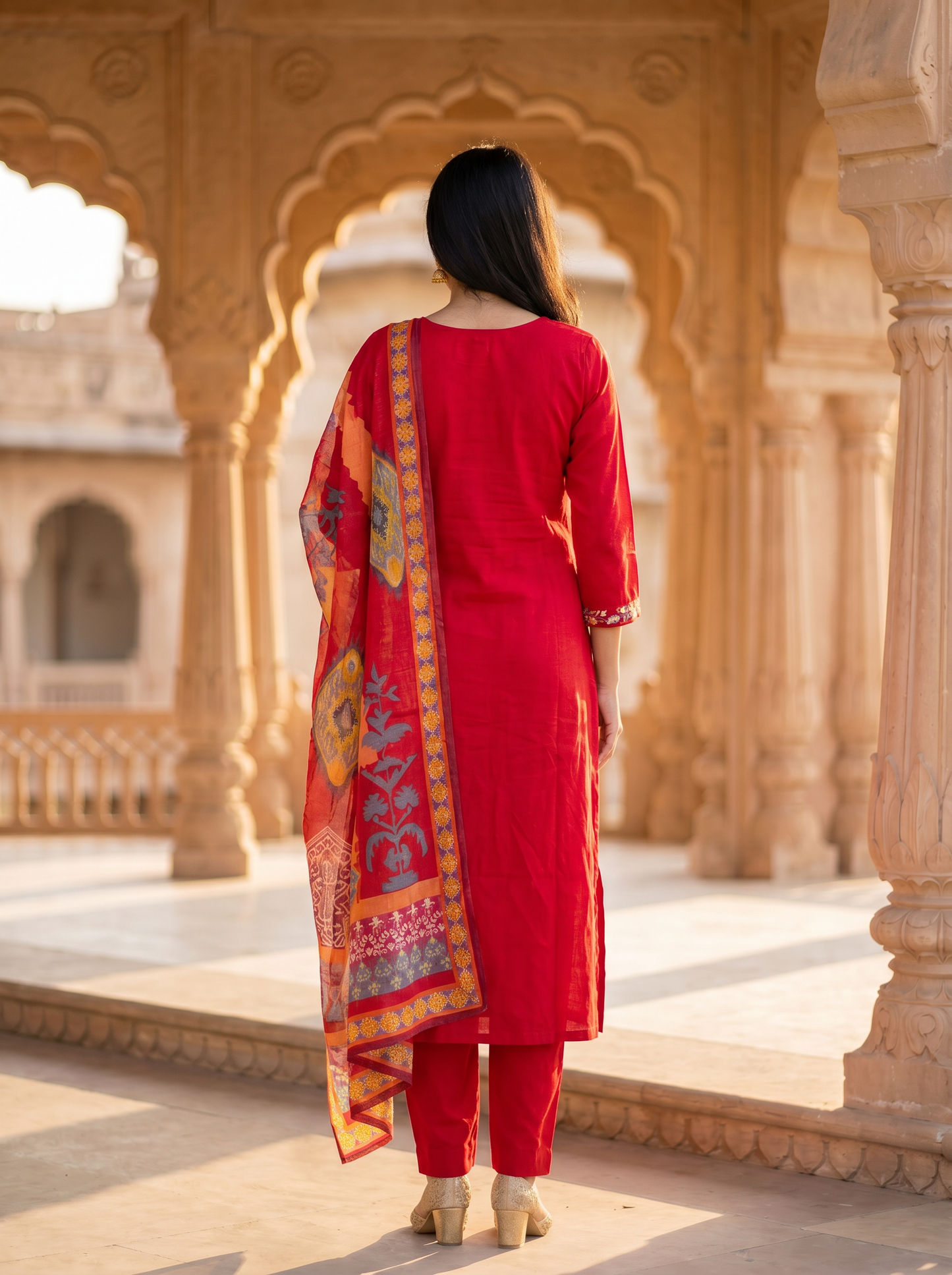 Vibrant Red kurta set with Dupatta 12784