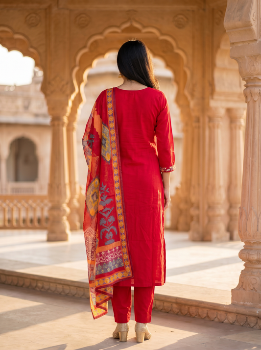 Vibrant Red kurta set with Dupatta 12784