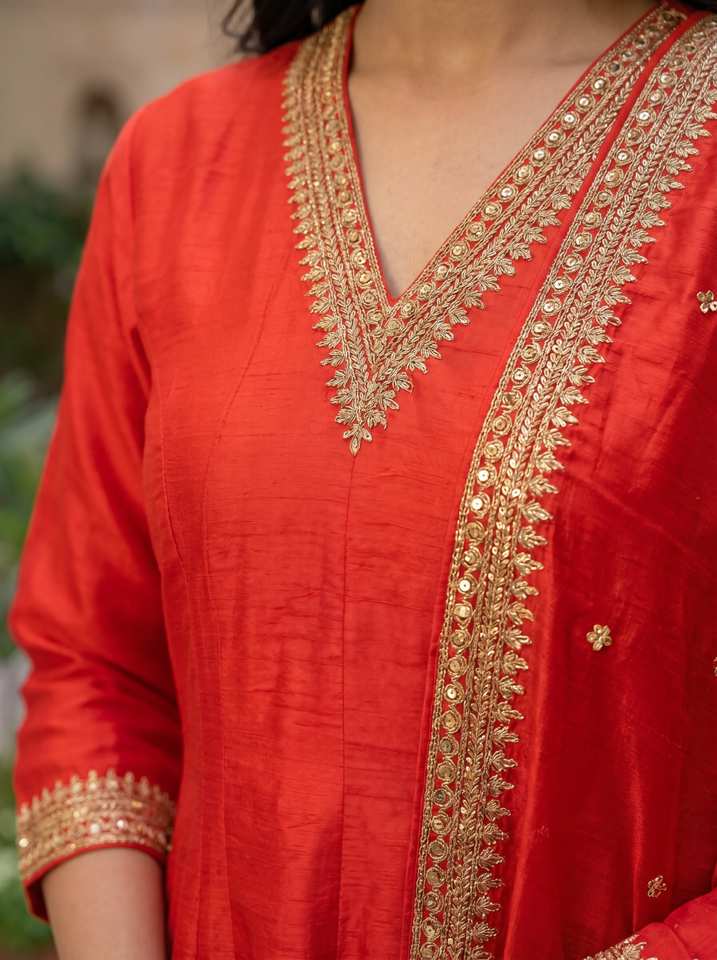 Bright Red Embroidered Kurta set & Dupatta 21409-1