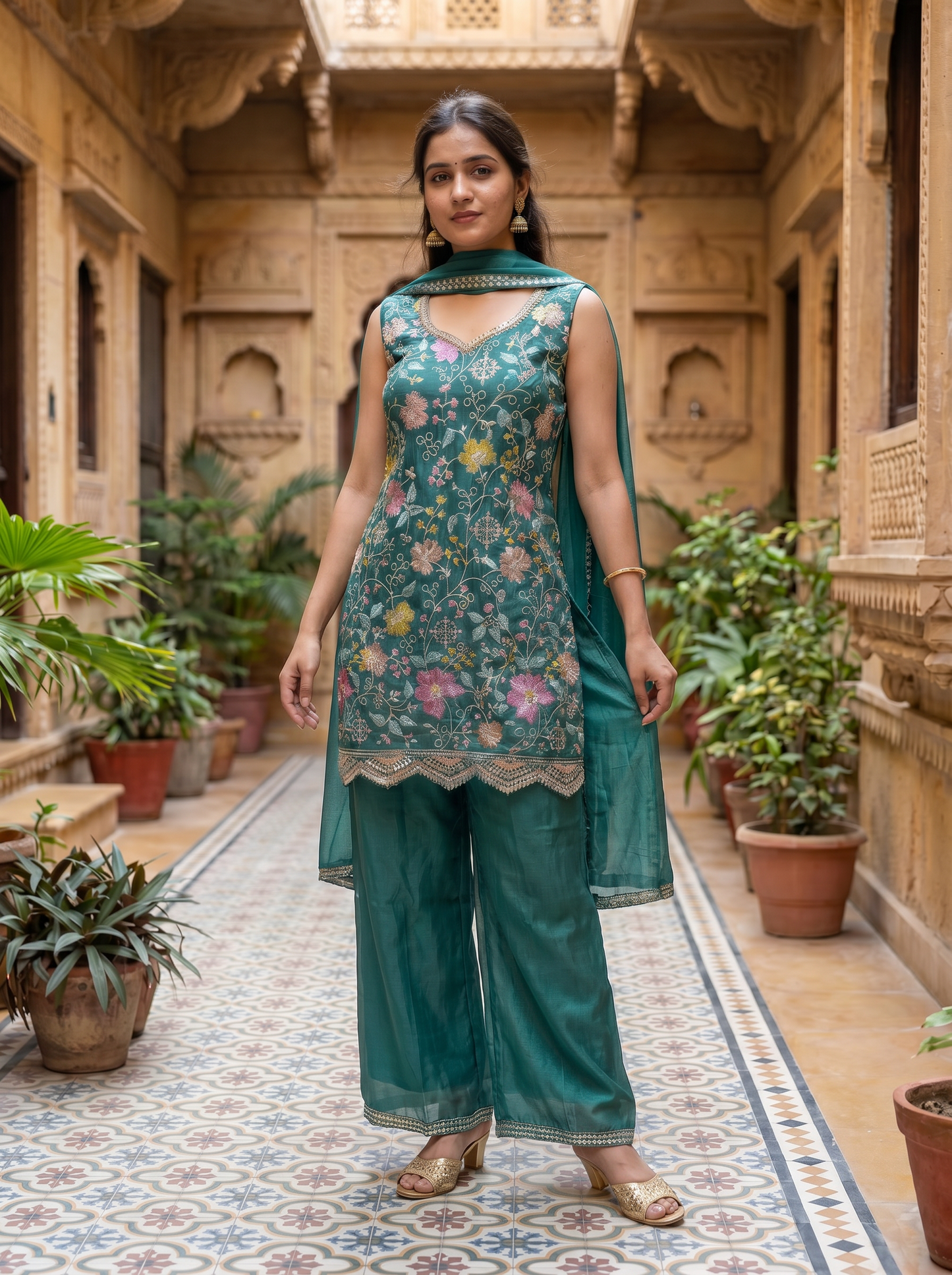 Premium Silk Teal Kurta set & Dupatta 18260