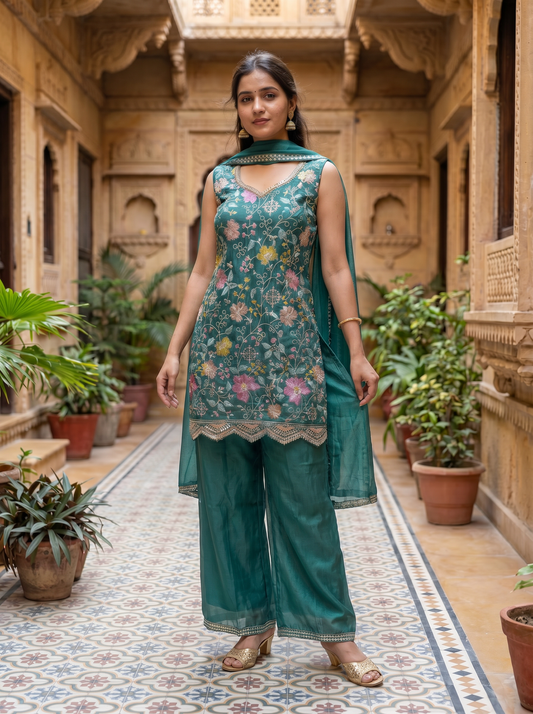 Premium Silk Teal Kurta set & Dupatta 18260
