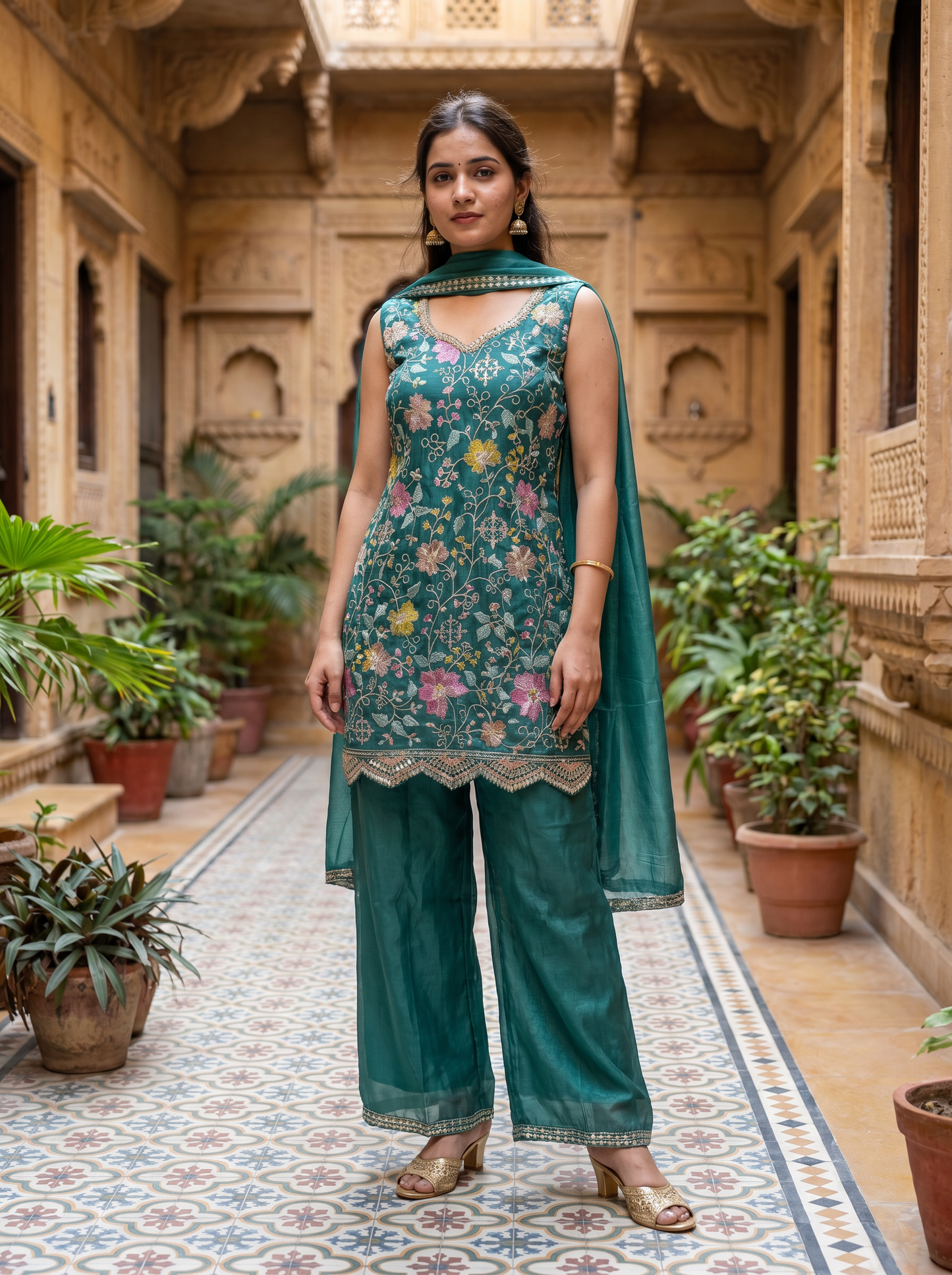 Premium Silk Teal Kurta set & Dupatta 18260