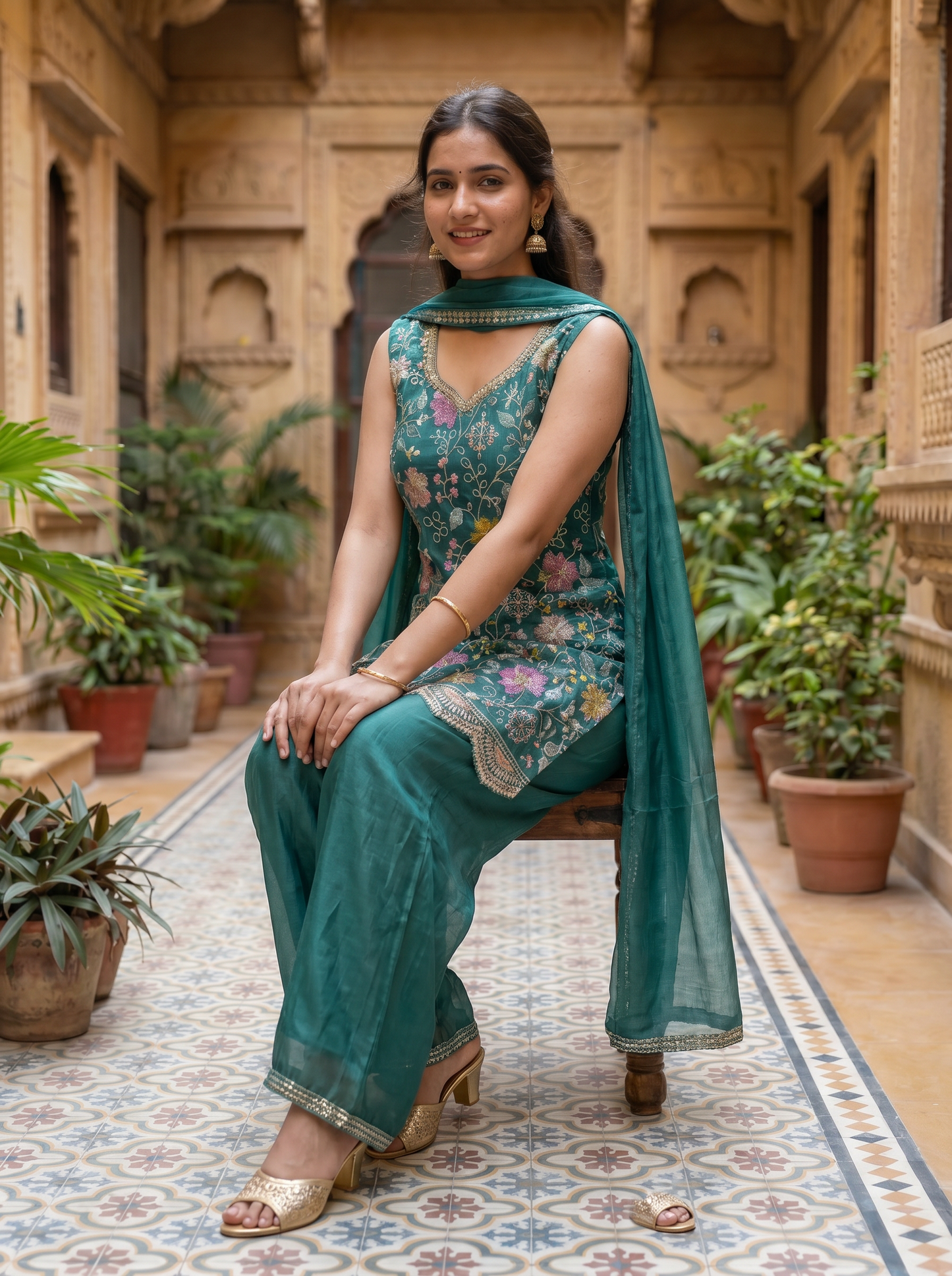 Premium Silk Teal Kurta set & Dupatta 18260