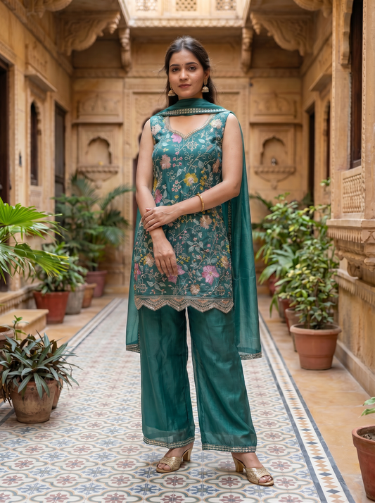 Premium Silk Teal Kurta set & Dupatta 18260
