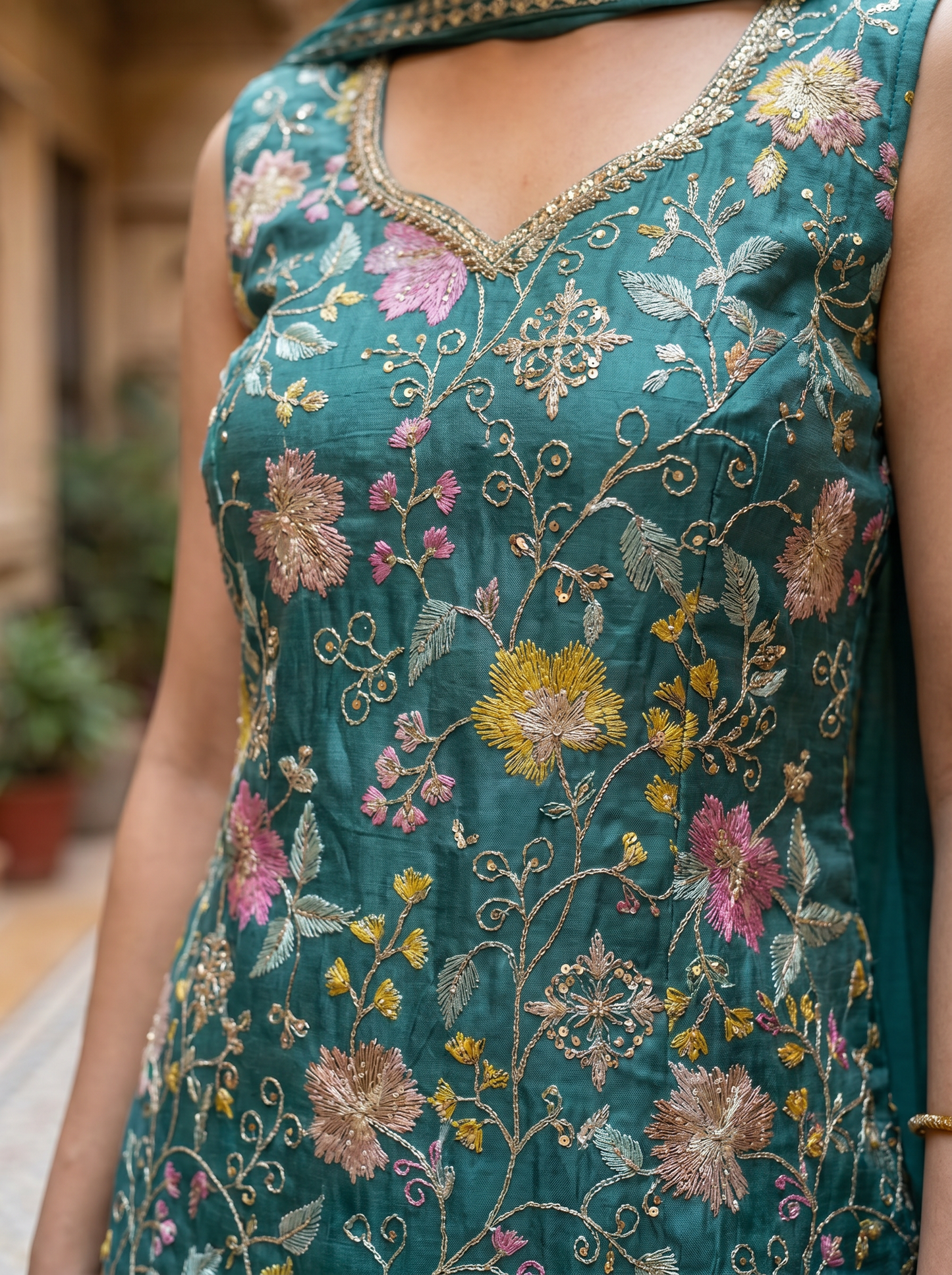 Premium Silk Teal Kurta set & Dupatta 18260