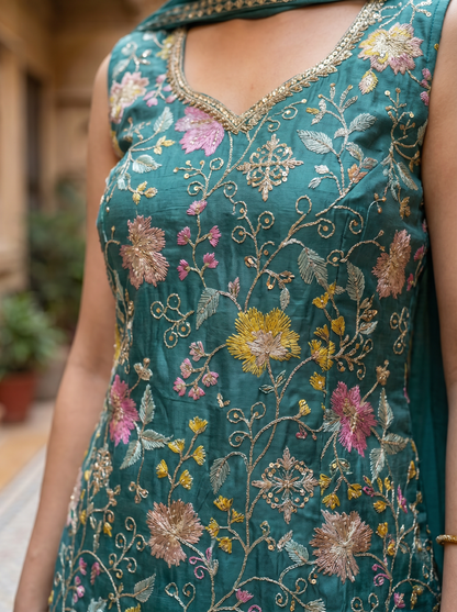 Premium Silk Teal Kurta set & Dupatta 18260